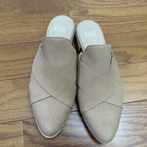 Eileen Fisher Women’s Size 6.5 Brown Nubuck Leather Slides Mules Pointed‎